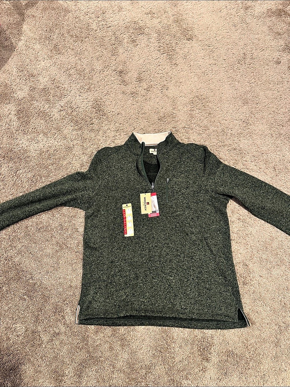 Woolrich Quarter-Zip Fleece Pullover with Chest Pocket Green XL
